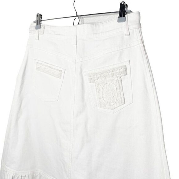 VALENTINO Button Front Denim Ricamato Skirt - Picture 7 of 14